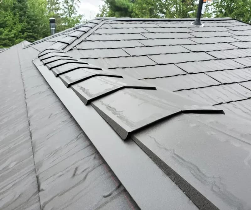 Metal shingle roof installed by Kutsch Roofing in Omaha, Nebraska