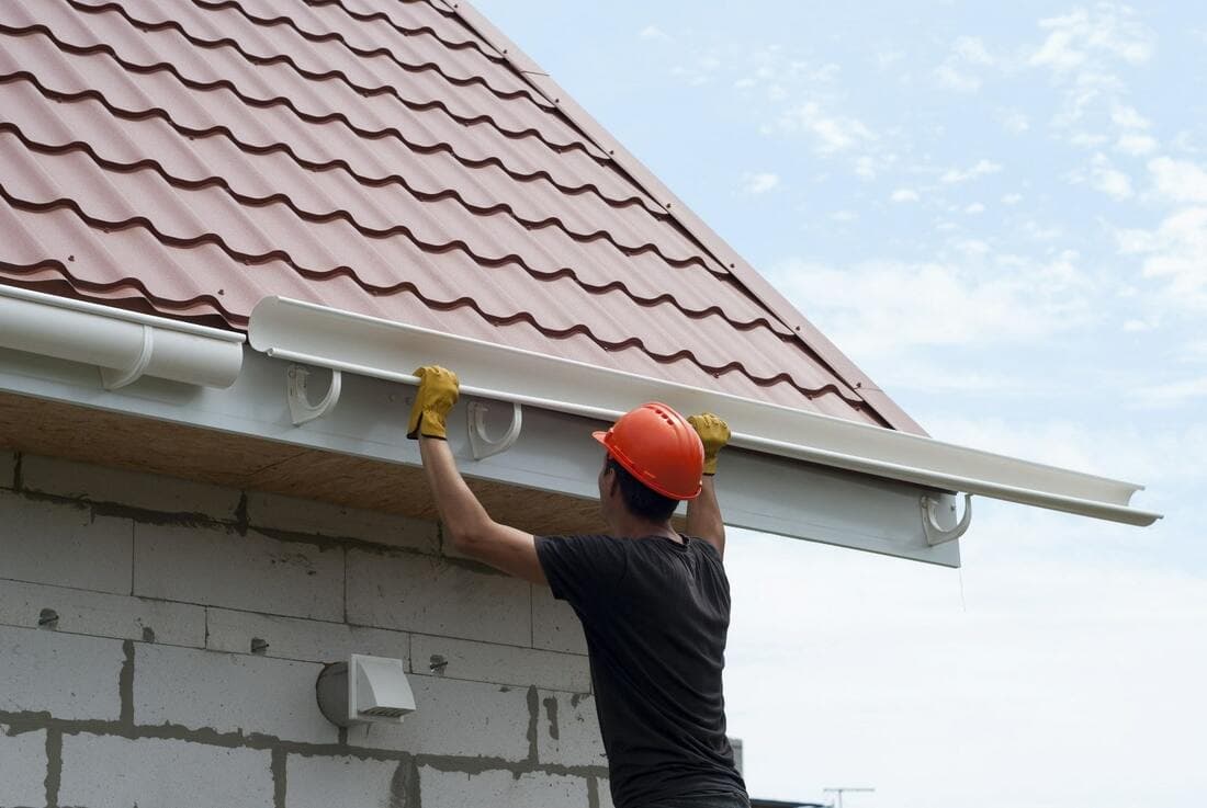 Gutter installation on an Omaha, Nebraska home after roof work